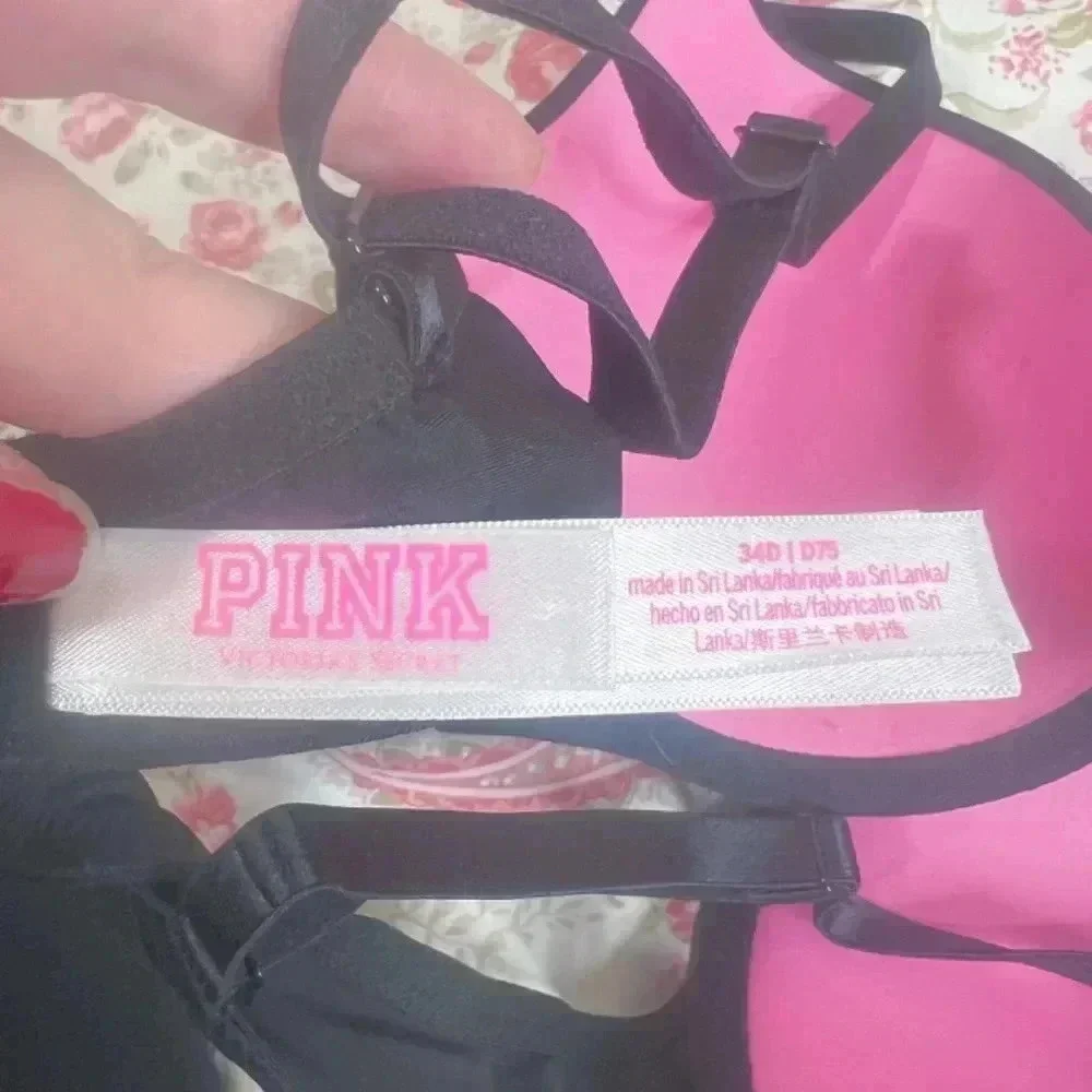 PINK by Victoria's Secret Black T Shirt Bra Pink Interior 34D